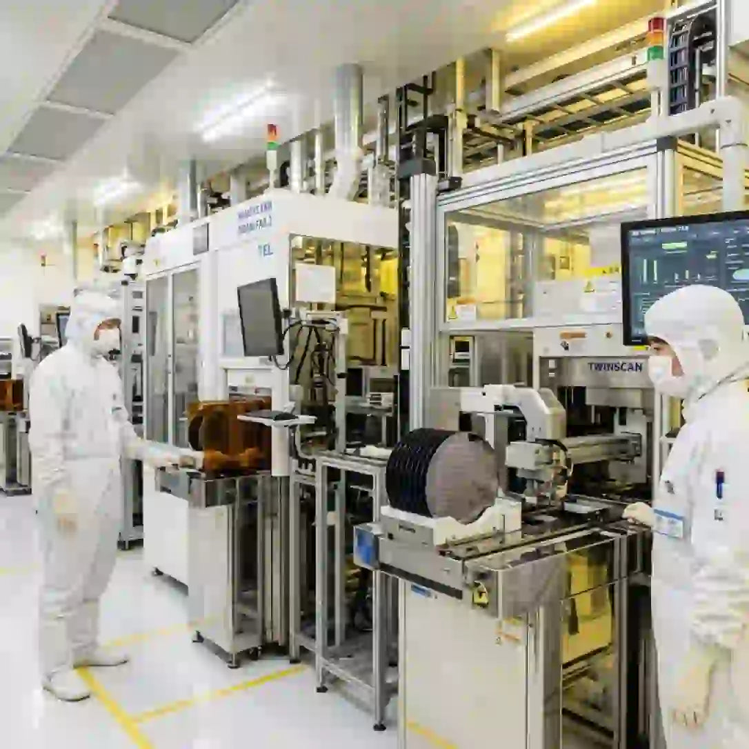 Japan memory semiconductor investment increases shown in high-tech fabrication cleanroom with engineers at work.