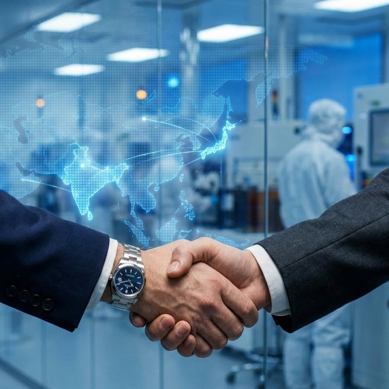 ROHM bắt tay hợp tác với Tata Electronics, tượng trưng cho sự hợp tác và đổi mới trong công nghệ.