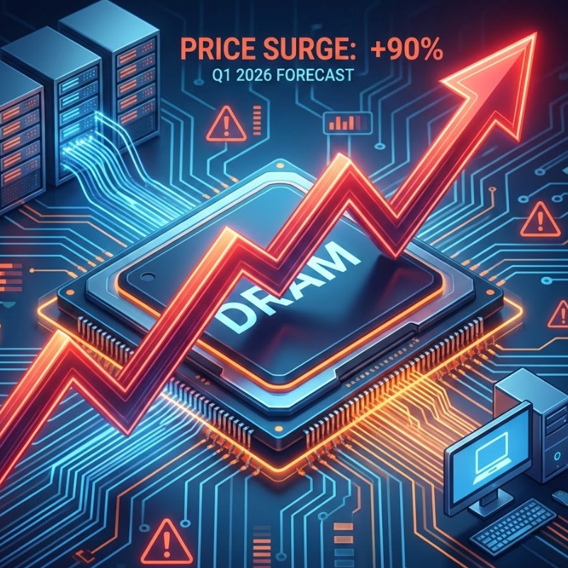 Dram price surge 2026 forecast with a dramatic upward trend and price increase graphic.