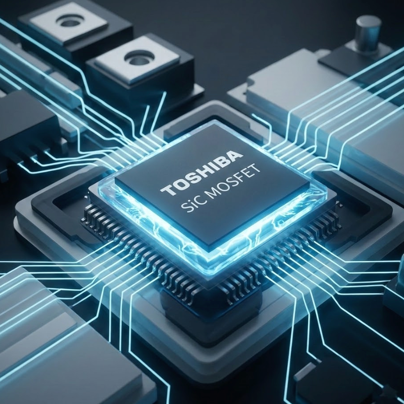 Toshiba SiC MOSFET chip representing next-generation gate driver technology.