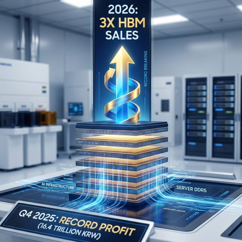 Samsung semiconductor HBM sales growth highlighted by 2026 projection of 3X HBM sales in advanced tech lab.