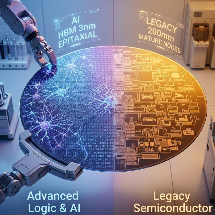 Silicon wafer market trends 2025 showcasing advanced logic and legacy semiconductor technology differentiation.