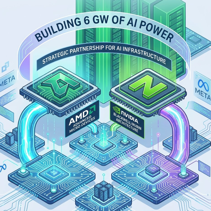 Meta AI infrastructure partnerships with AMD and Nvidia for 6 GW of AI power expansion.
