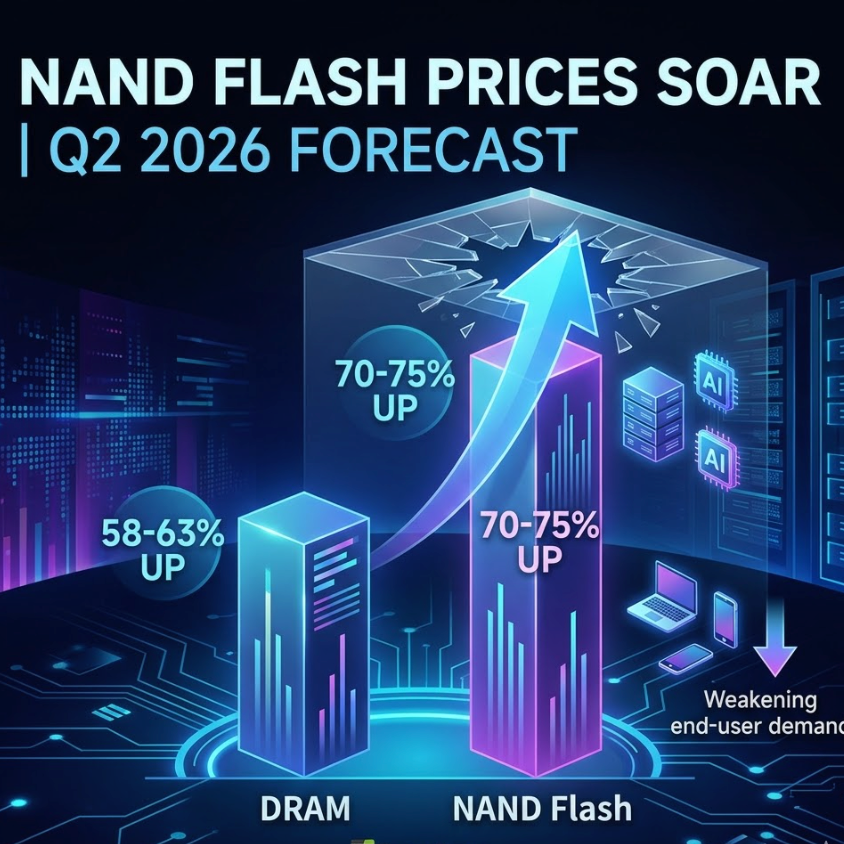 NAND flash price surge 2026 forecast showing 70-75% price increase and DRAM price trends.