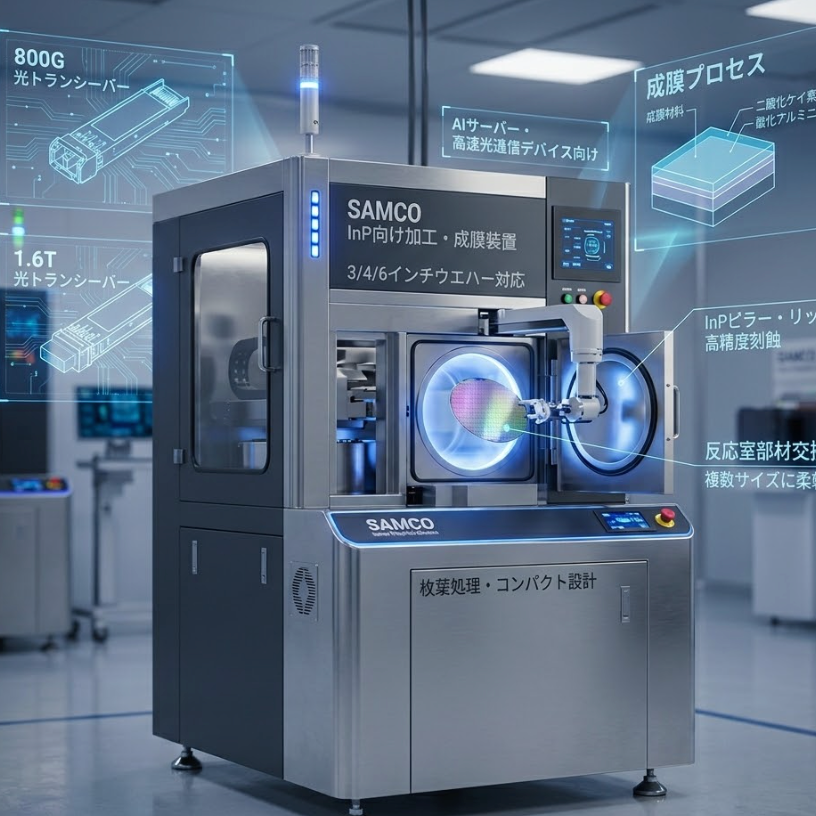 SAMCO InP processing equipment for indium phosphide solutions for optical communications in a high-tech lab setting.