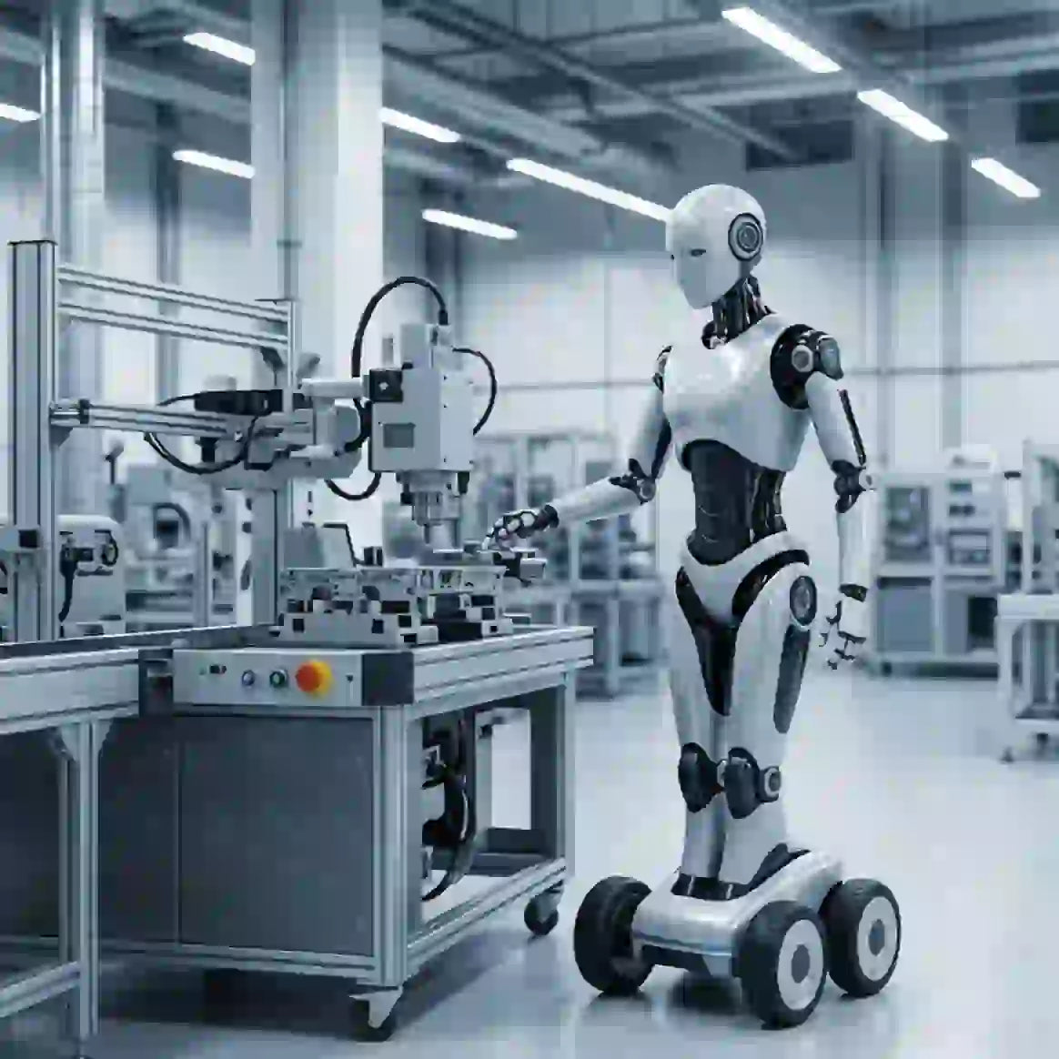 Humanoid robot funding image showing advanced robot in a futuristic lab setting.