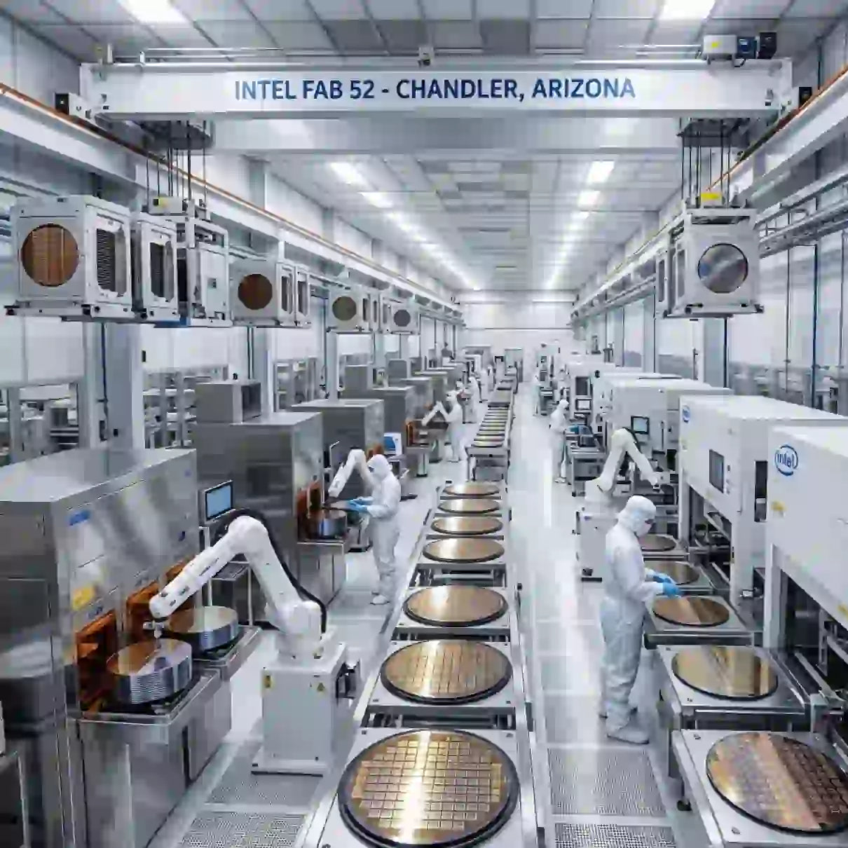 Intel semiconductor fundraising supports Fab 52 in Chandler, Arizona, showcasing advanced semiconductor manufacturing.