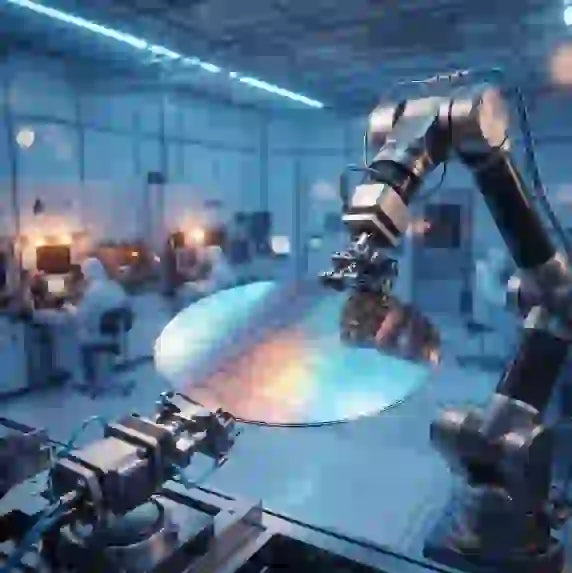 Robotic arm in an AI data center enhancing optoelectronics demand with high-tech precision operations.
