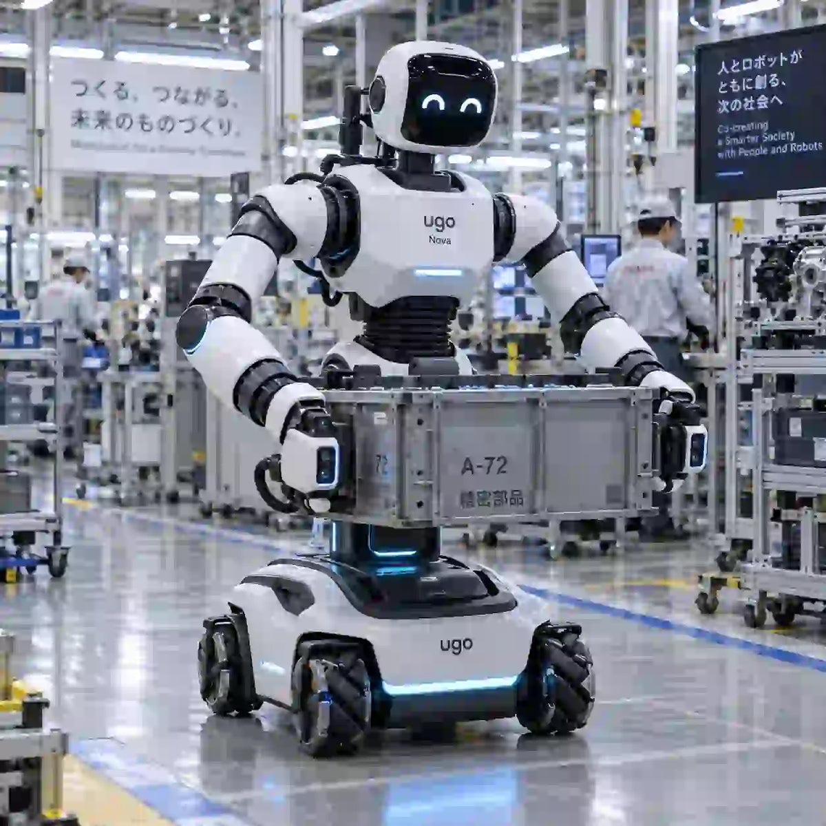 ugo Nova dual-arm semi-humanoid robot in factory setting