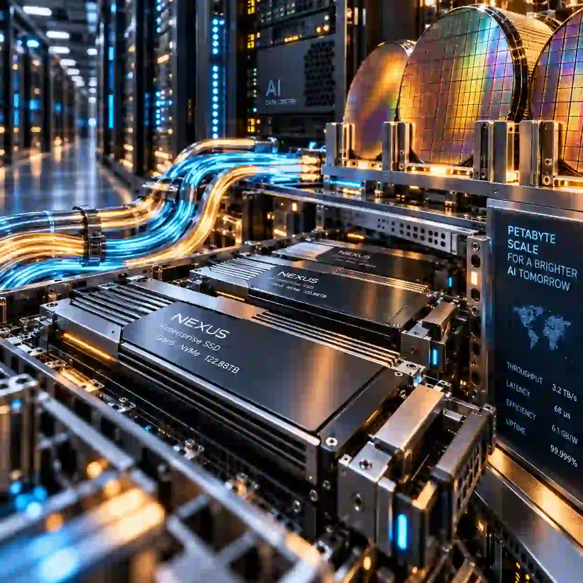 Data center with high-tech AI hardware reflecting NAND flash price increase 2026.