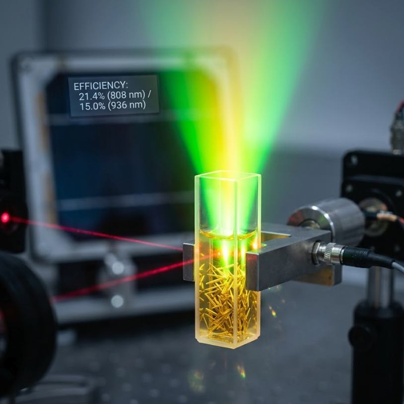 near-infrared visible light conversion technology experiment showing efficiency measurements and light emission.