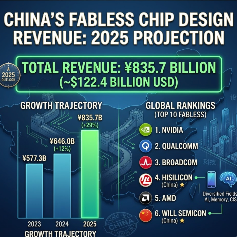 China's Fabless Powerhouse: Revenue to Hit 120 Billion Dollars by 2025, growth projections and global rankings in chip design.