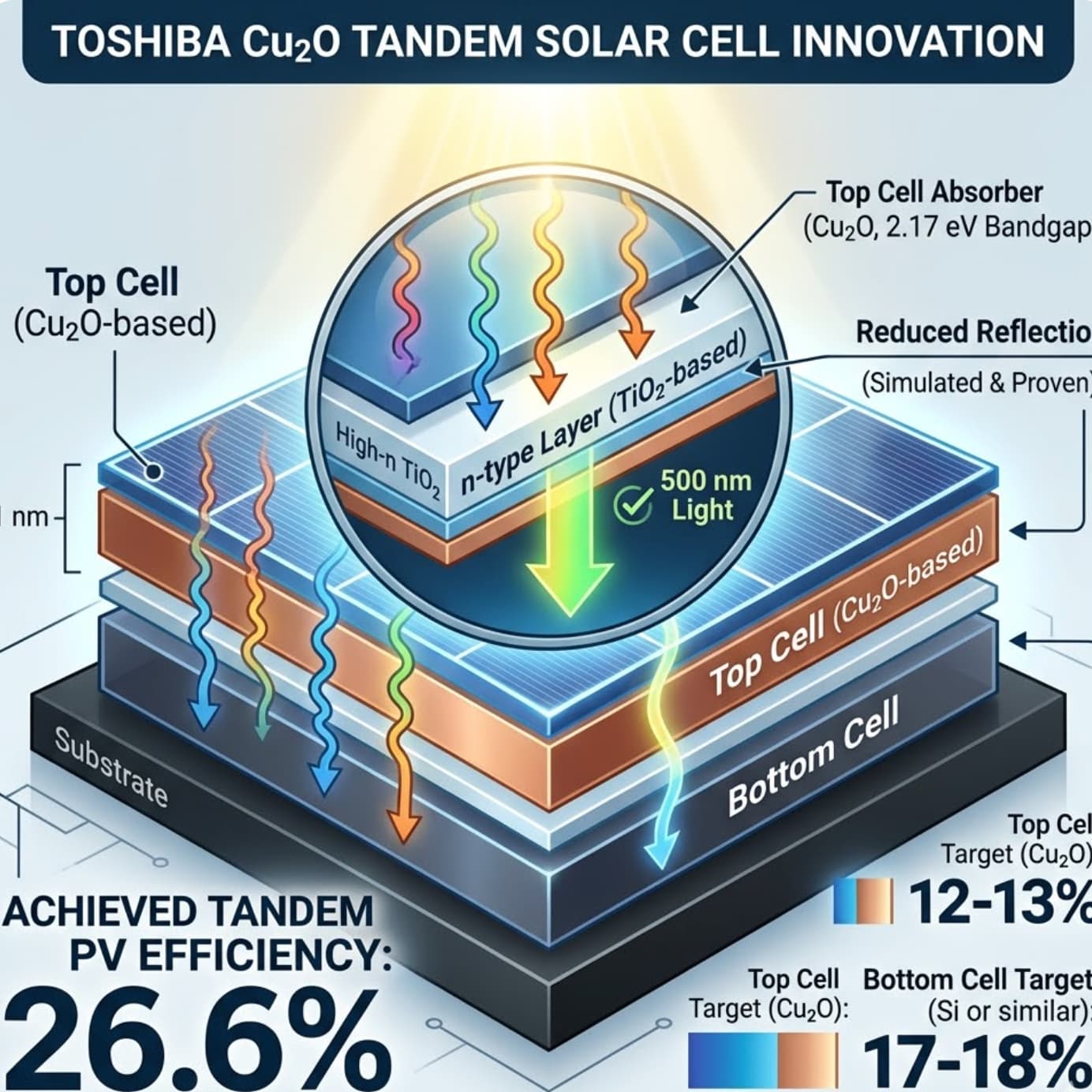 Toshiba Breakthrough: Tandem Solar Cell Hits 26.6% Efficiency with Copper(I) Oxide