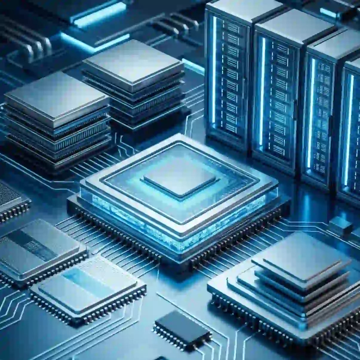 Futuristic AI chip representing Samsung SK Hynix AI semiconductor alliance with US tech giants.