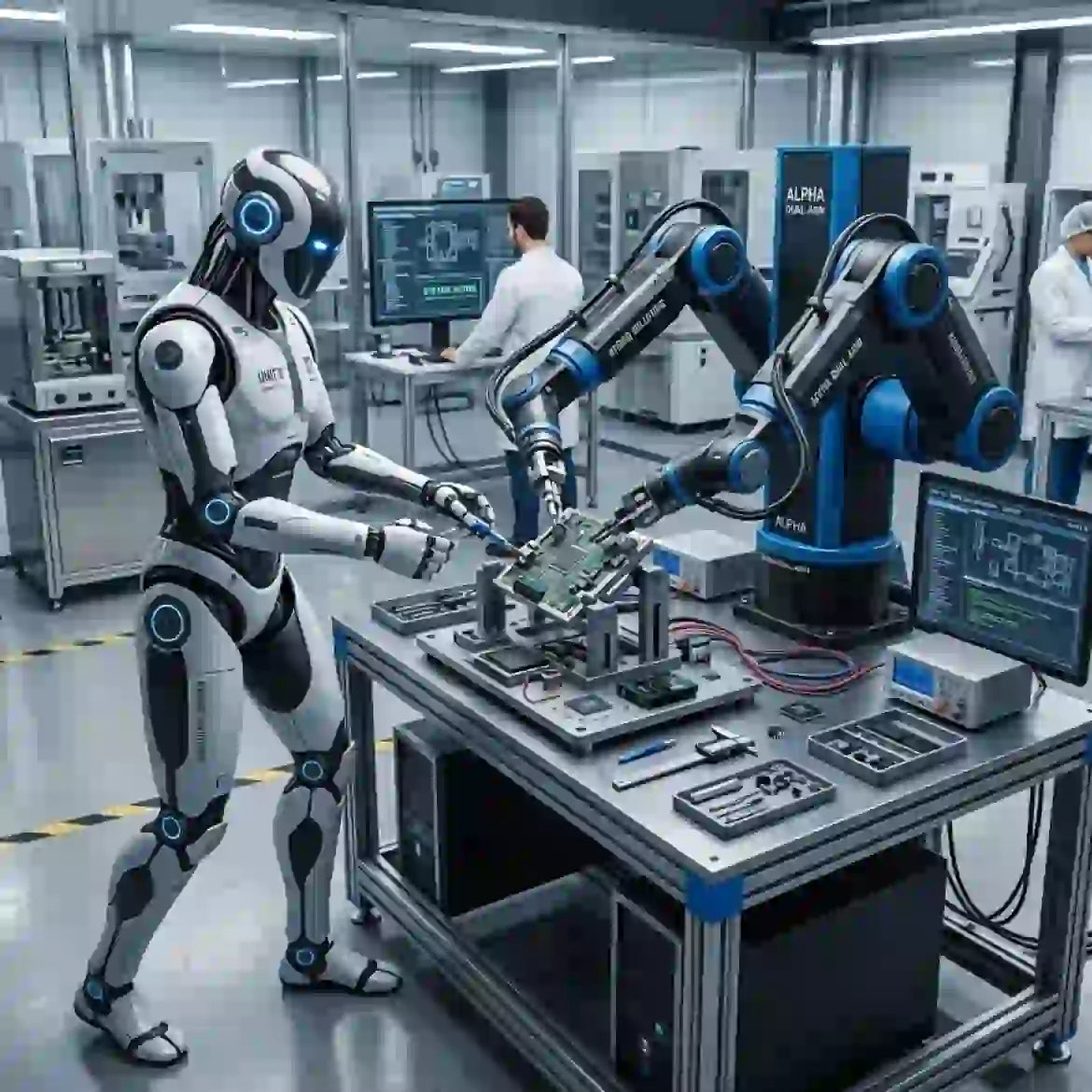 Robotic arms and AI interacting in a lab demonstrating Gemini Robotics 2 AI model capabilities for automation.