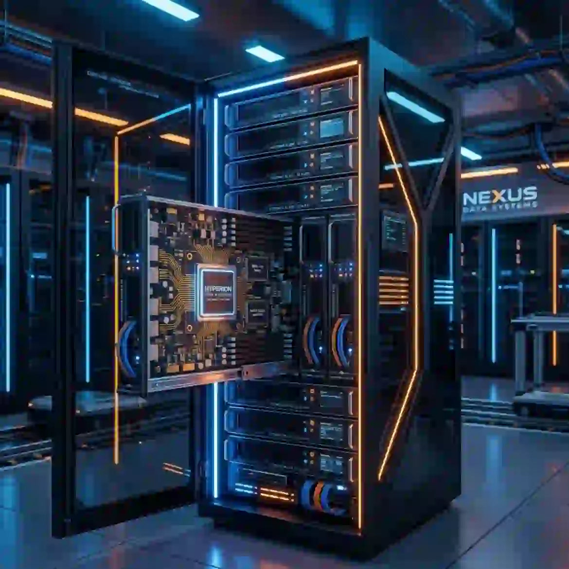 AMD Q2 2026 data center AI growth depicted in a futuristic server room with advanced processing unit.