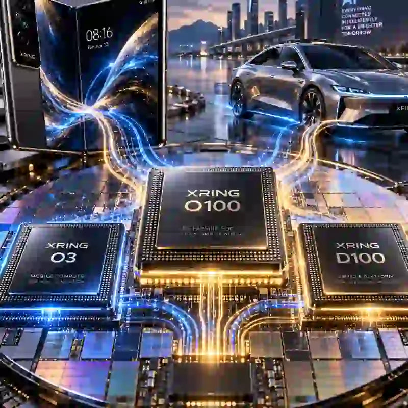 Xiaomi AI chip development for electric vehicles featuring futuristic chip design and electric car