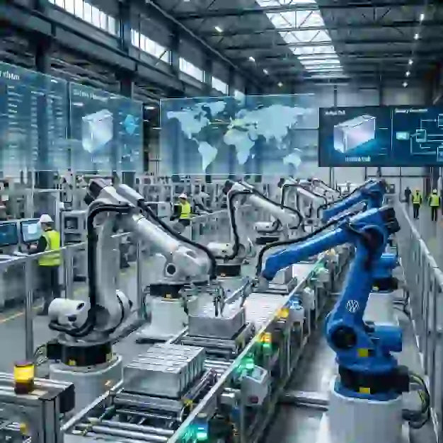 Advanced robotics in a Volkswagen Gotion lithium battery joint ventures plant.